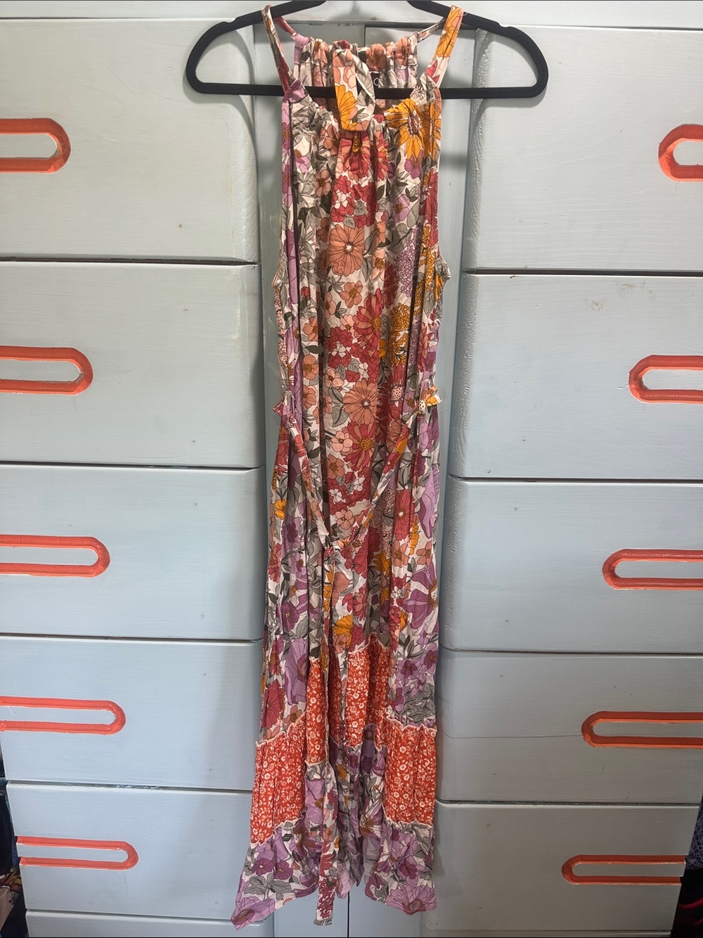 Floral Tiered Maxi Dress in Pink & Orange